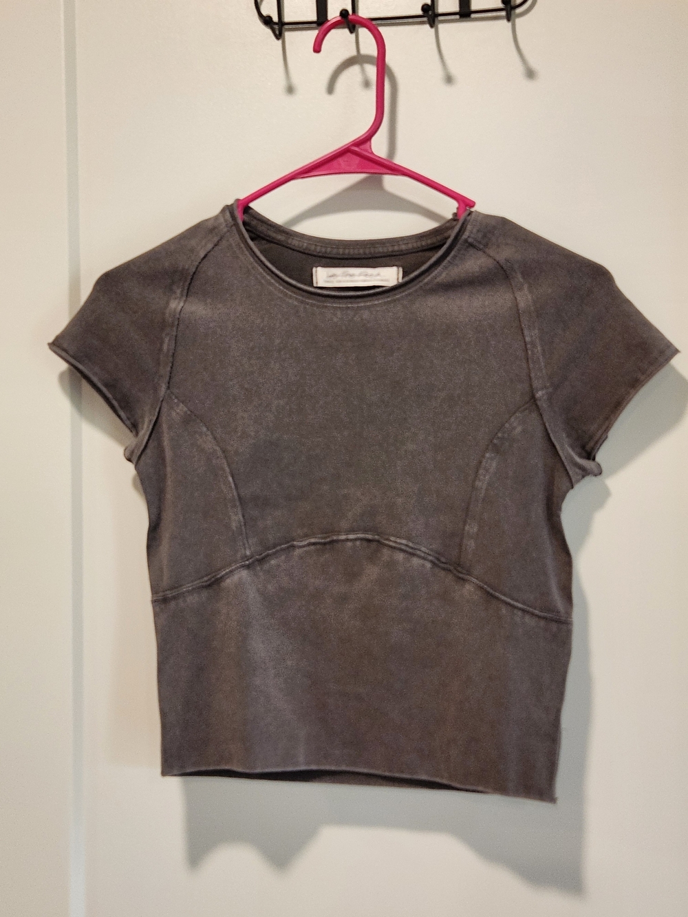 Free People Washed Charcoal Short Sleeve Crop Top